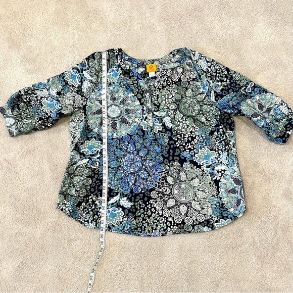 Ruby Rd. Women Peasant Boho Blue Green Patterned Top Plus Size 2X V-Neck Button - Picture 11 of 13